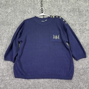 Vtg Extra Shenanigans Sweater Womens 24 Blue Nautical Anchor Knit Pullover Plus